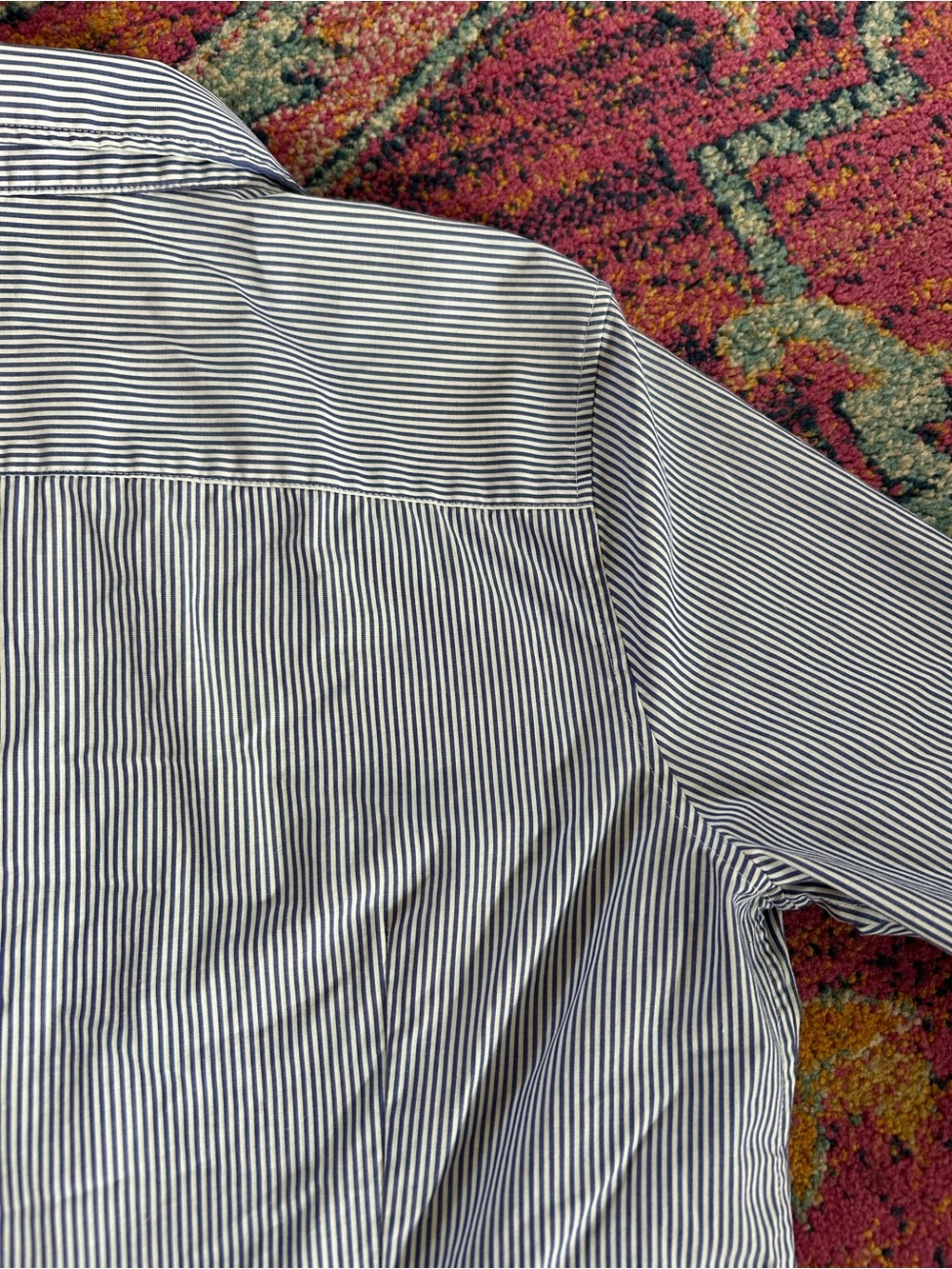 Banana Republic | Women’s Navy/White Striped Tailored Fit Button-Up Shirt Sz 14 - Picture 13 of 16